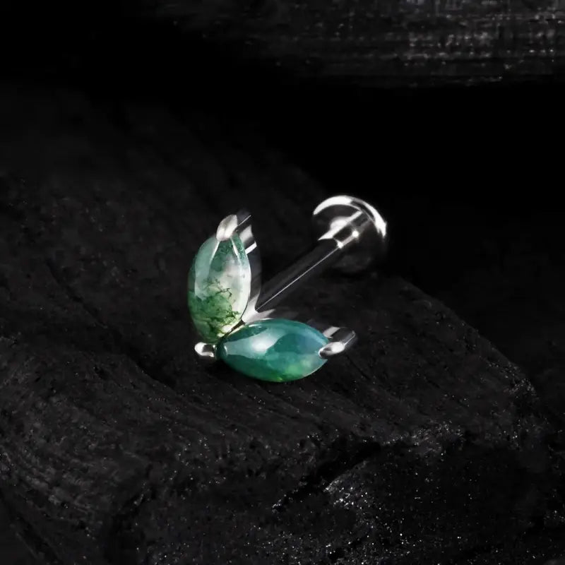 16G Titanium Green Opal Stud Earrings – Tragus Piercing
