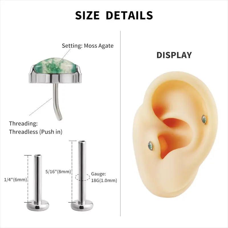 16G Titanium Green Opal Stud Earrings – Tragus Piercing