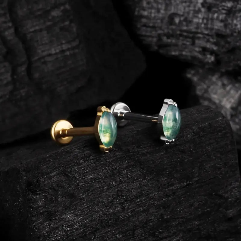 16G Titanium Green Opal Stud Earrings – Tragus Piercing
