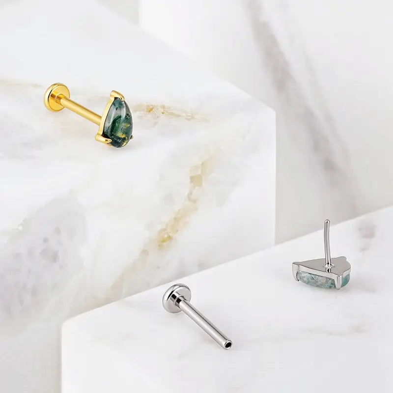 16G Titanium Green Opal Stud Earrings – Tragus Piercing