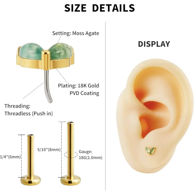 16G Titanium Green Opal Stud Earrings – Tragus Piercing