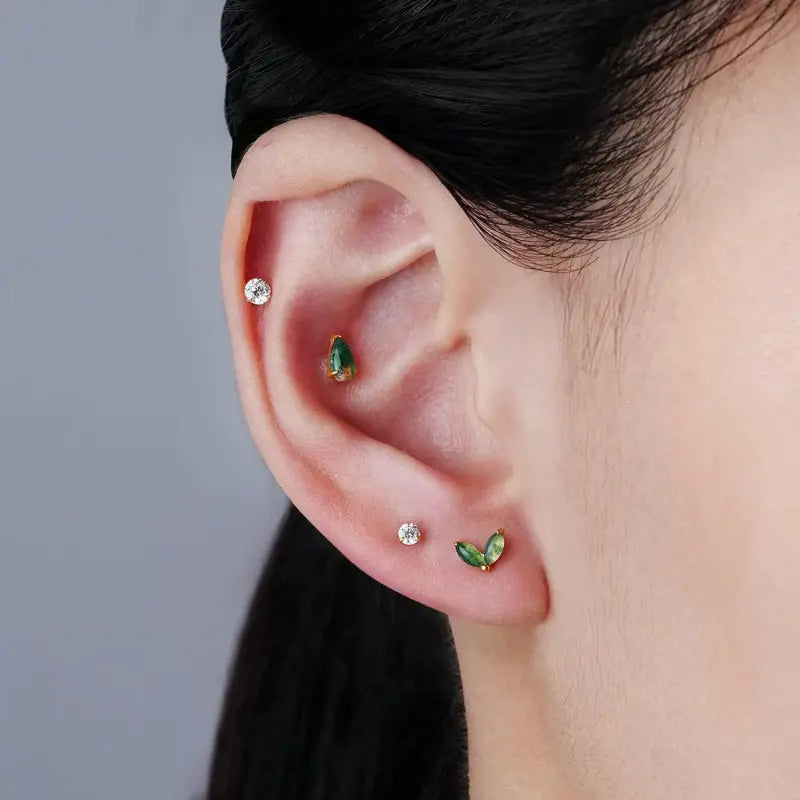 16G Titanium Green Opal Stud Earrings – Tragus Piercing