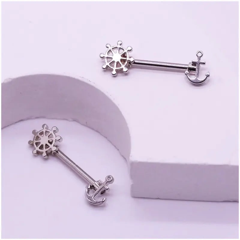 14G 2PS Nipple Rings - Anchor, Cuff, Arrow, Screw