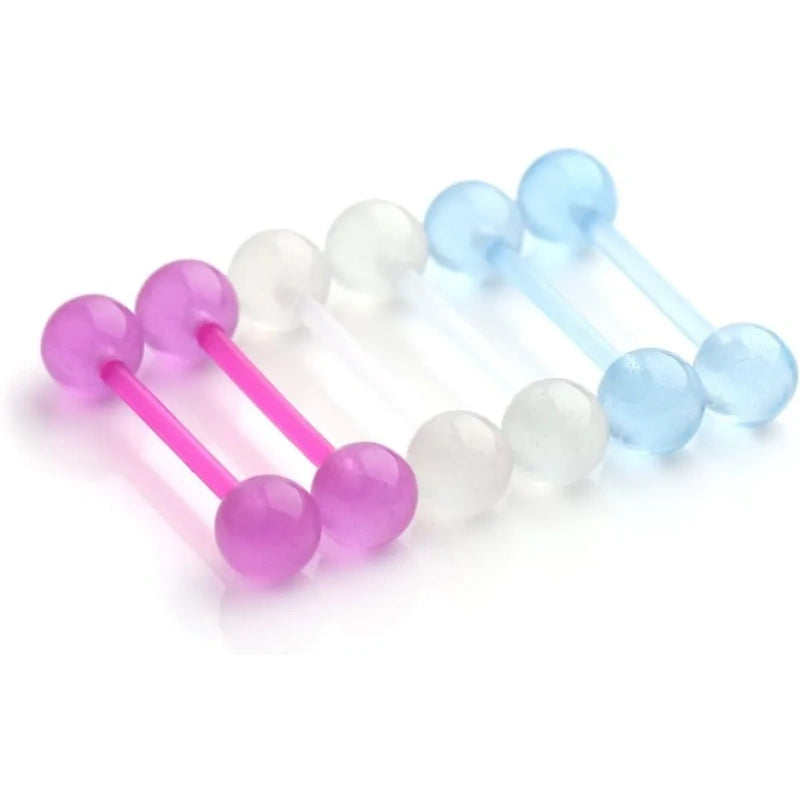 Flexible 14G Tongue Nipple Rings – Glow in the Dark Set