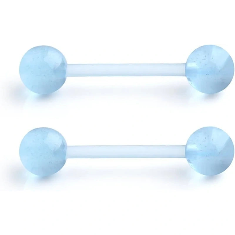 Flexible 14G Tongue Nipple Rings – Glow in the Dark Set