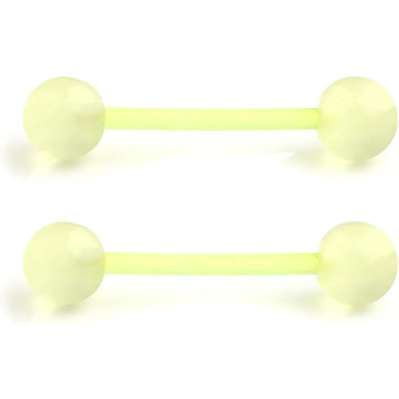 Flexible 14G Tongue Nipple Rings – Glow in the Dark Set