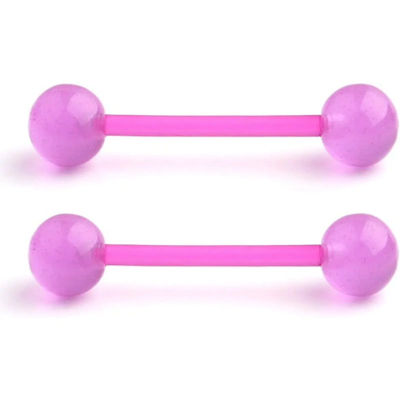Flexible 14G Tongue Nipple Rings – Glow in the Dark Set