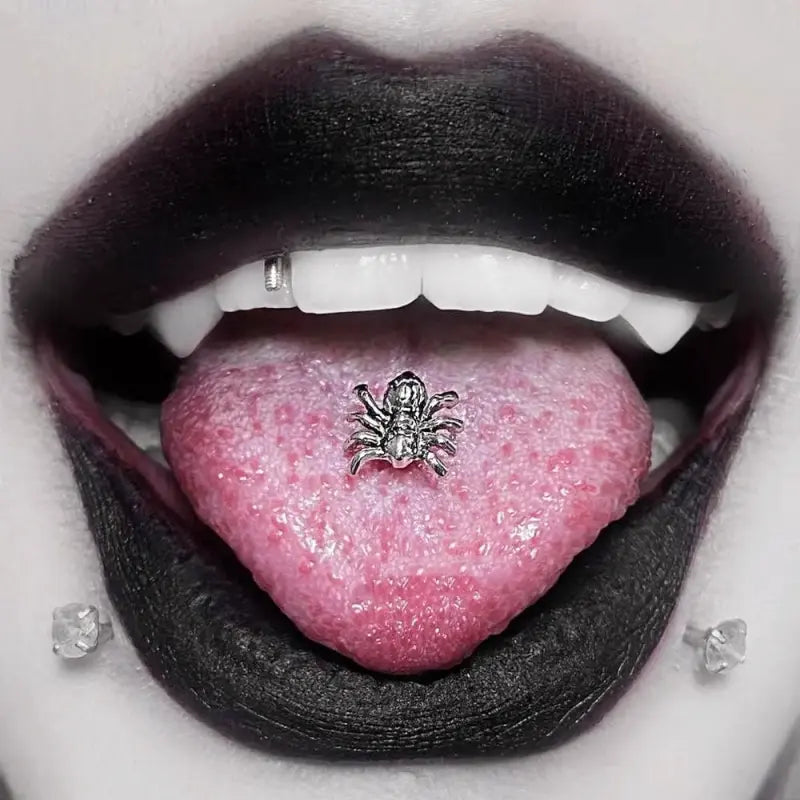 14G Spider Tongue Ring Barbell – Stainless Steel Punk Stud