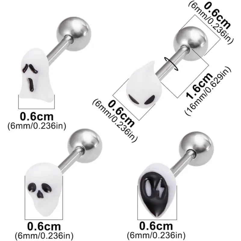4PCS 14G Acrylic Tongue Rings – Ghost, Skull, Alien Style