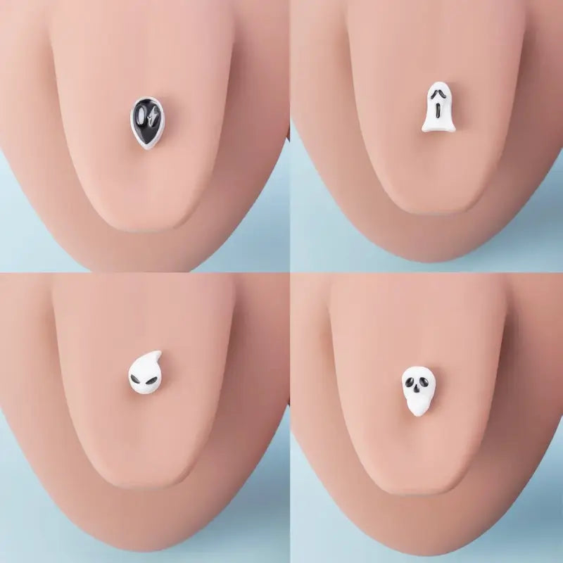 4PCS 14G Acrylic Tongue Rings – Ghost, Skull, Alien Style