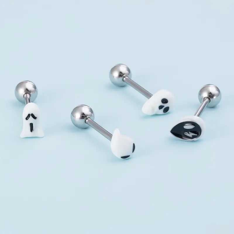 4PCS 14G Acrylic Tongue Rings – Ghost, Skull, Alien Style