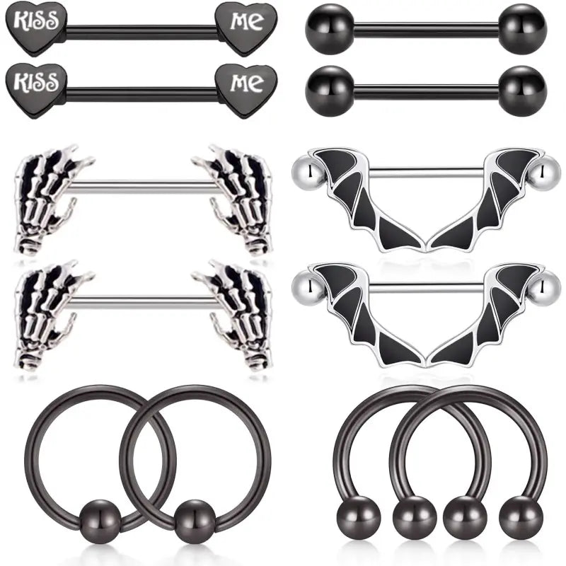14G Skull Stainless Steel Nipple Ring - Dark Series