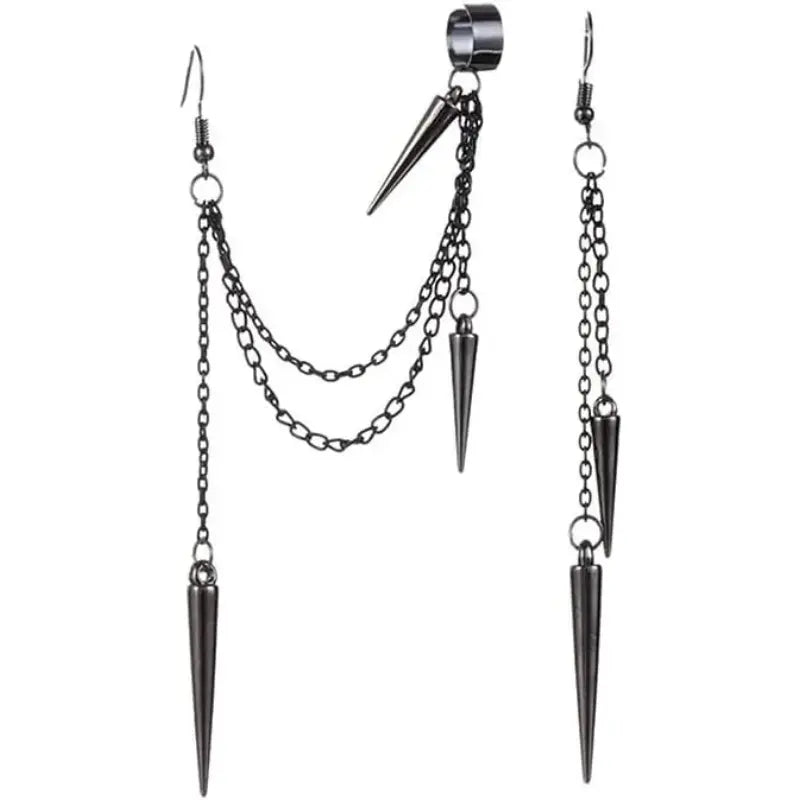 Asymmetric Punk Thread Dangle Earrings, Unisex, Pierced/Clip