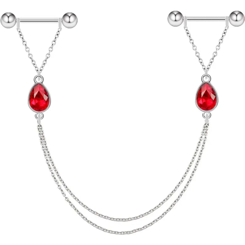 14G Nipple Chains with Crystals – Surgical Steel Barbells