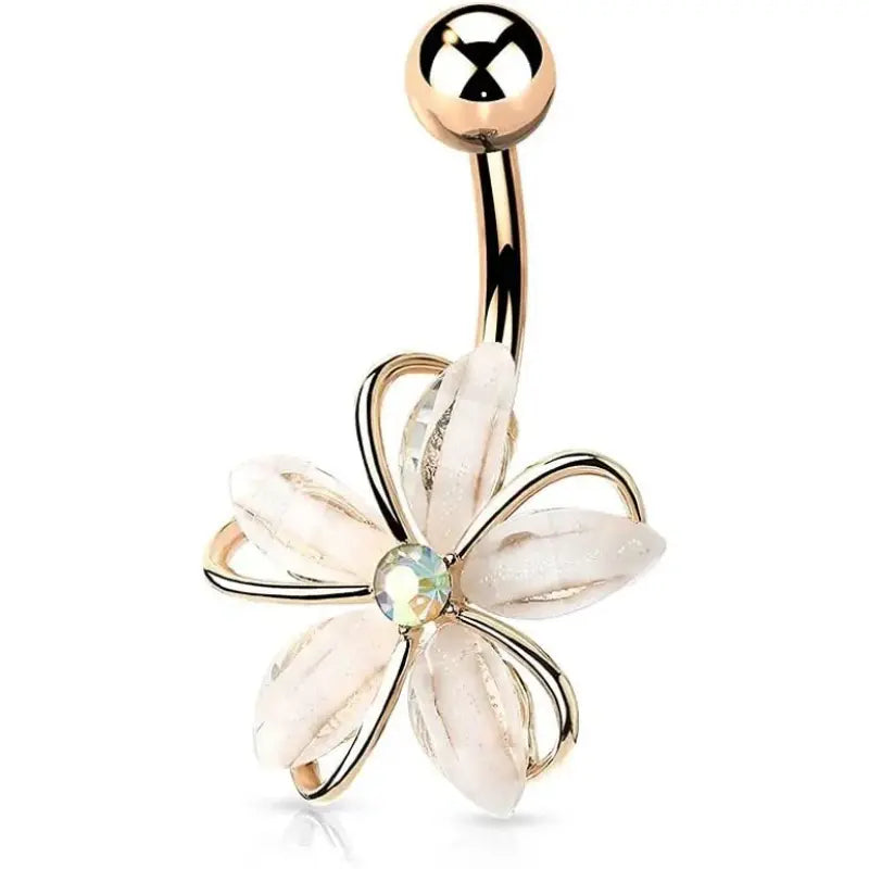Cute Belly Button Ring - 14G CZ Crystal Flower Piercer