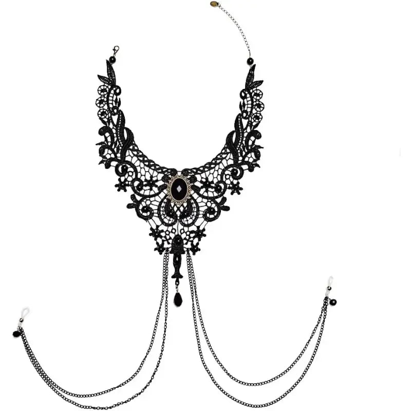 Sexy Fake Nipple Rings & Lace Choker Body Chain Set
