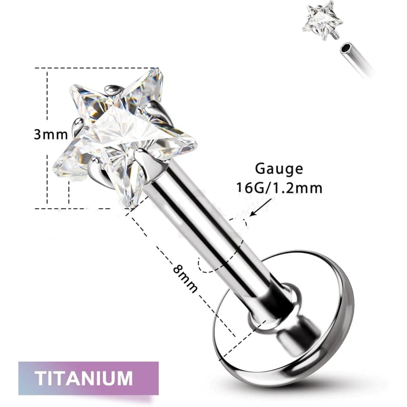 16G G23 Titanium CZ Stud Earrings – Lucky Star