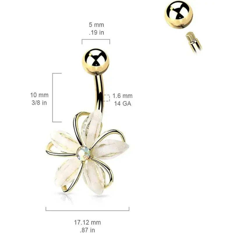 Cute Belly Button Ring - 14G CZ Crystal Flower Piercer