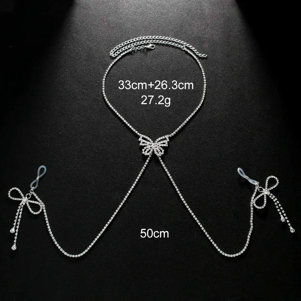 Rhinestone Bow Nipple Chain Body Jewelry for Women