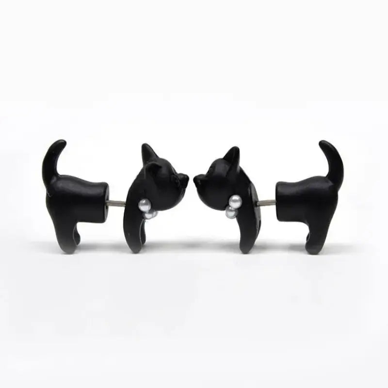 Vintage Black Cat Piercing Earrings with Pearl Back Charm