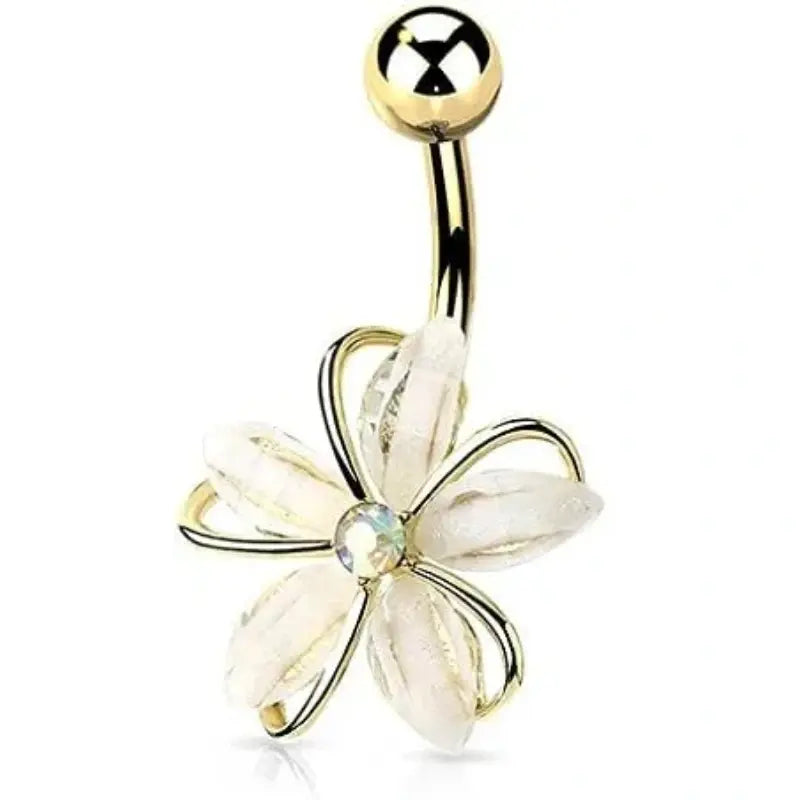 Cute Belly Button Ring - 14G CZ Crystal Flower Piercer