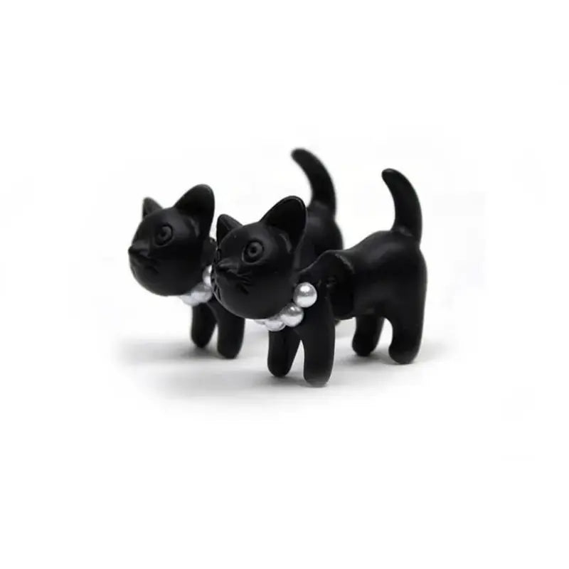 Vintage Black Cat Piercing Earrings with Pearl Back Charm