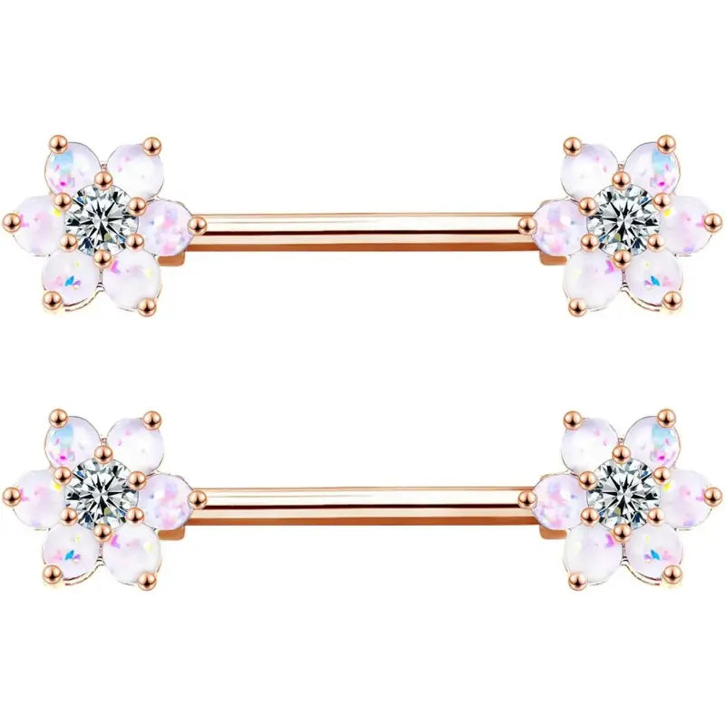 14G Opal Flower Nipple Barbell – Women’s Piercing Jewelry