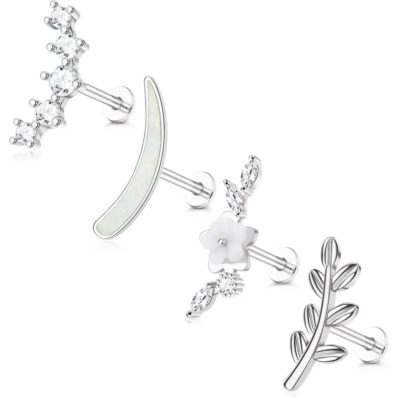 16G G23 Titanium Cartilage Studs – Opal & CZ Earrings