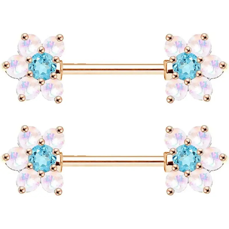 14G Opal Flower Nipple Barbell – Women’s Piercing Jewelry