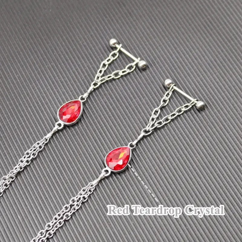 14G Nipple Chains with Crystals – Surgical Steel Barbells
