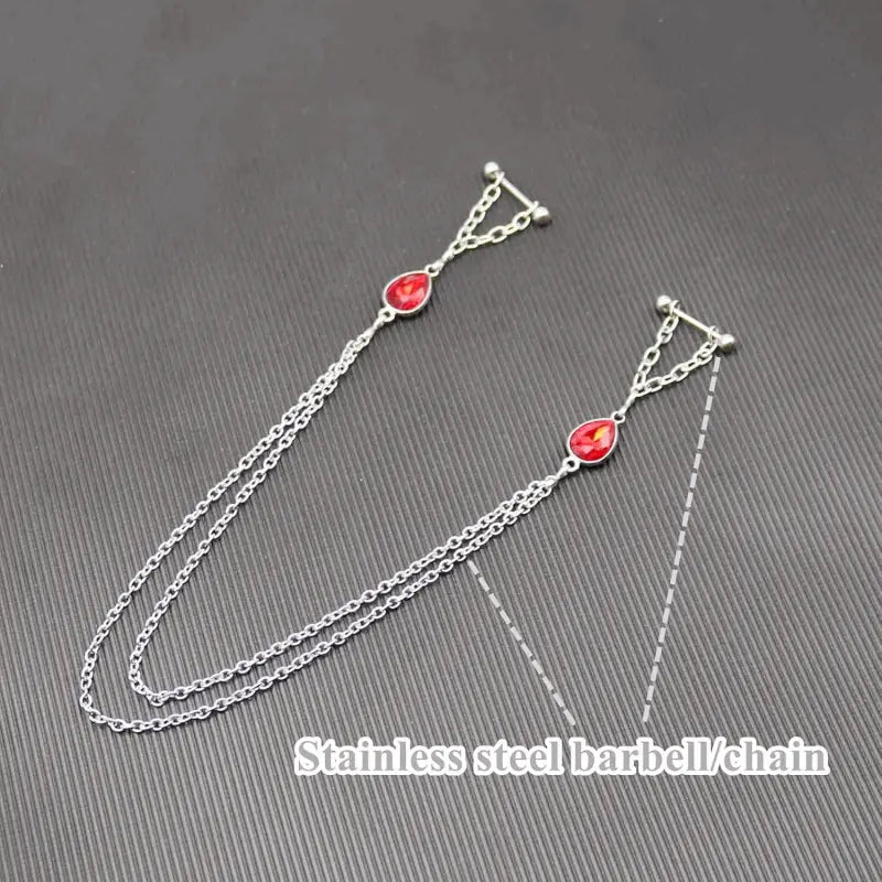 14G Nipple Chains with Crystals – Surgical Steel Barbells