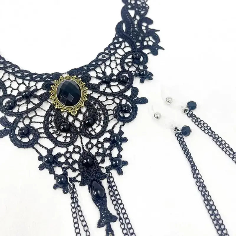 Sexy Fake Nipple Rings & Lace Choker Body Chain Set