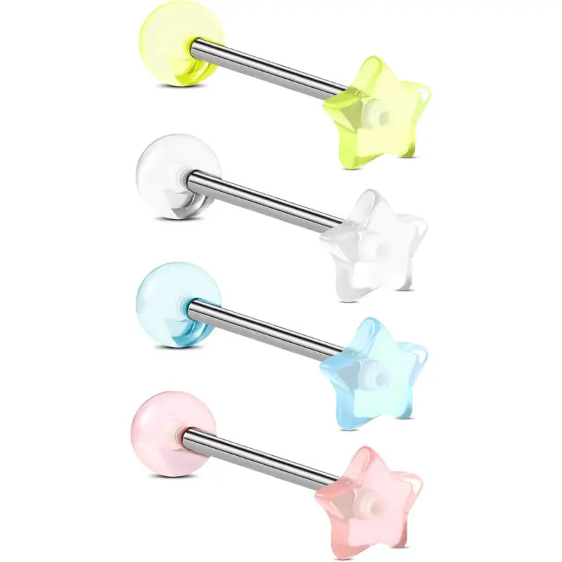 4Pcs Star Acrylic Tongue Rings – G23 Titanium 14G Jewelry