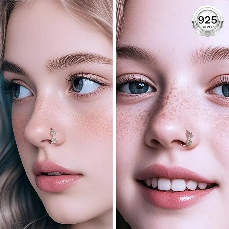 925 Sterling Silver Flower Nose Hoop