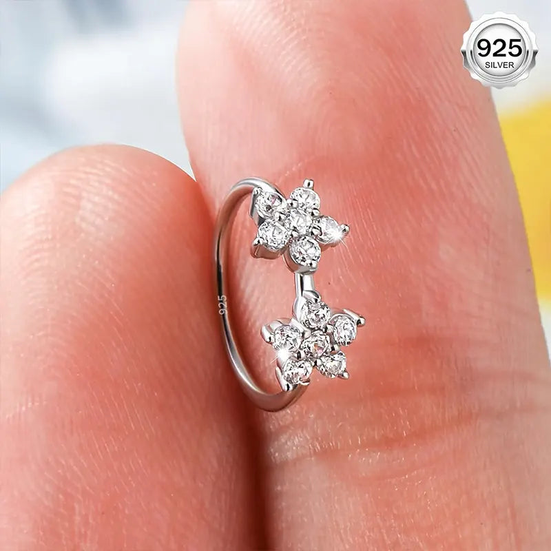 925 Sterling Silver Flower Nose Hoop