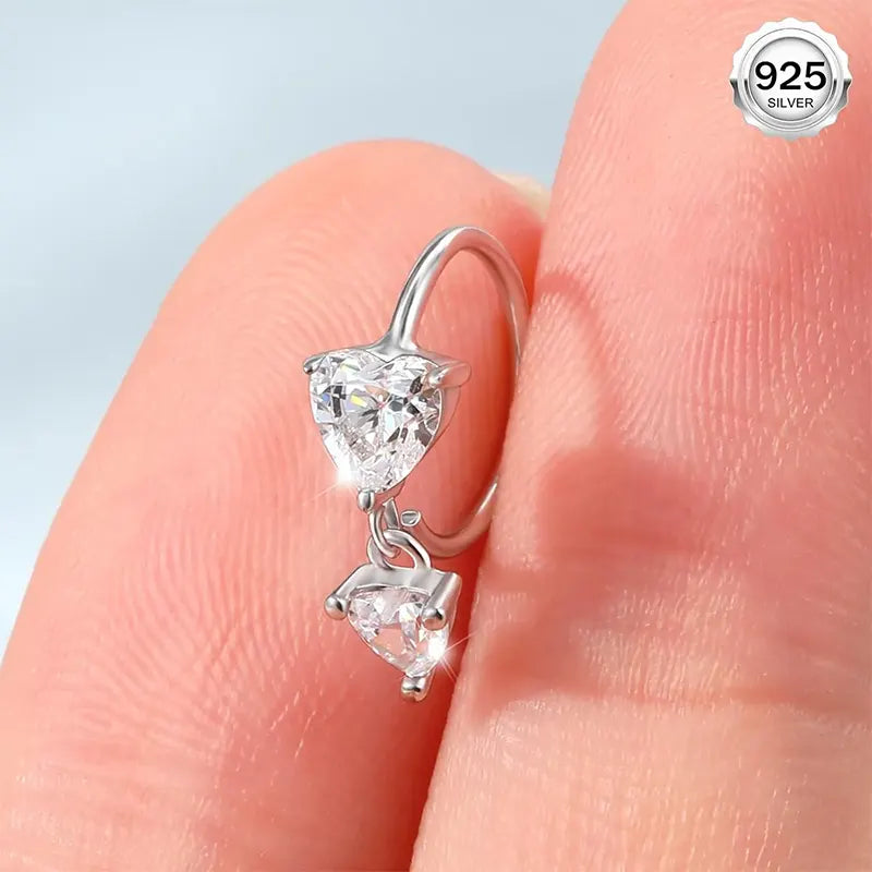 925 Sterling Silver Heart Nose Hoop
