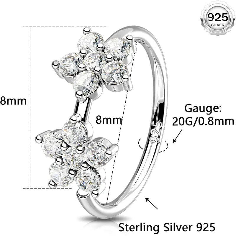 925 Sterling Silver Flower Nose Hoop