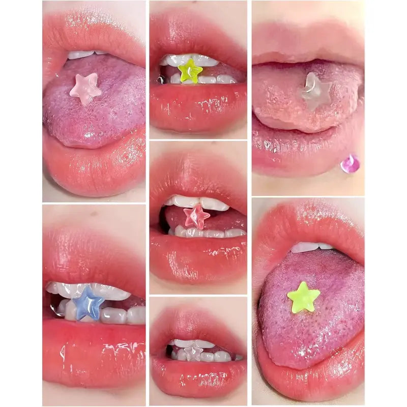 4Pcs Star Acrylic Tongue Rings – G23 Titanium 14G Jewelry