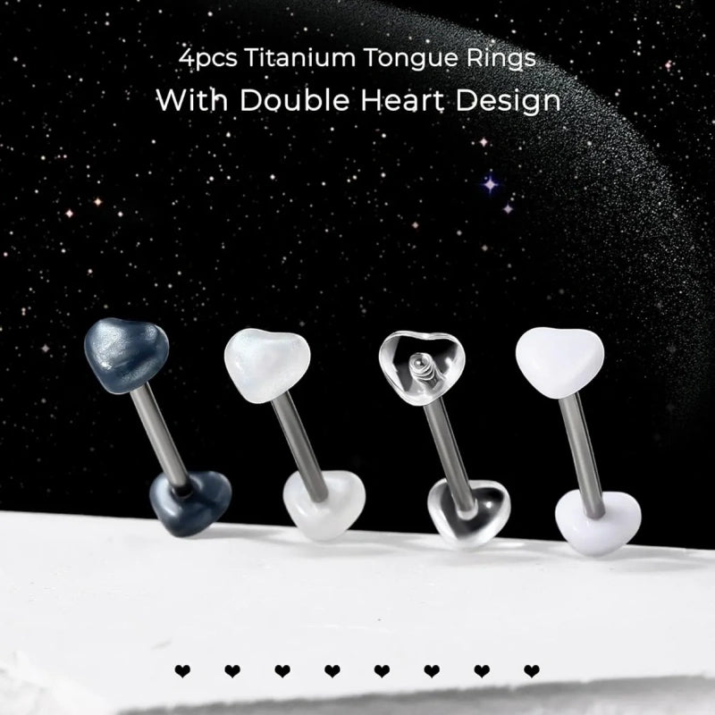 14G Titanium Tongue Ring with Acrylic Heart