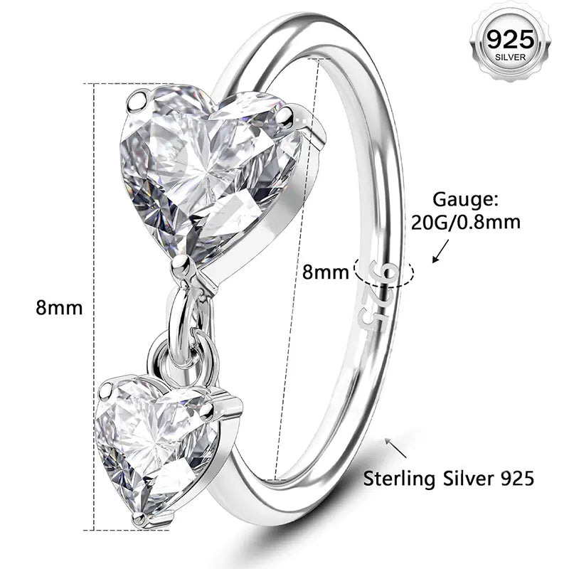 925 Sterling Silver Heart Nose Hoop