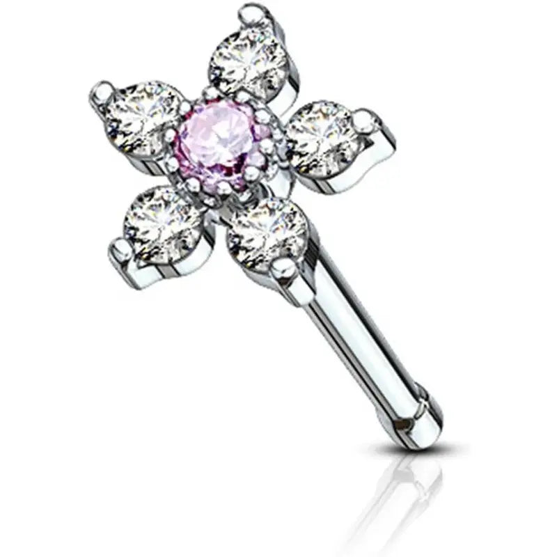 20G Surgical Steel Nose Stud with 6-CZ Floral Top