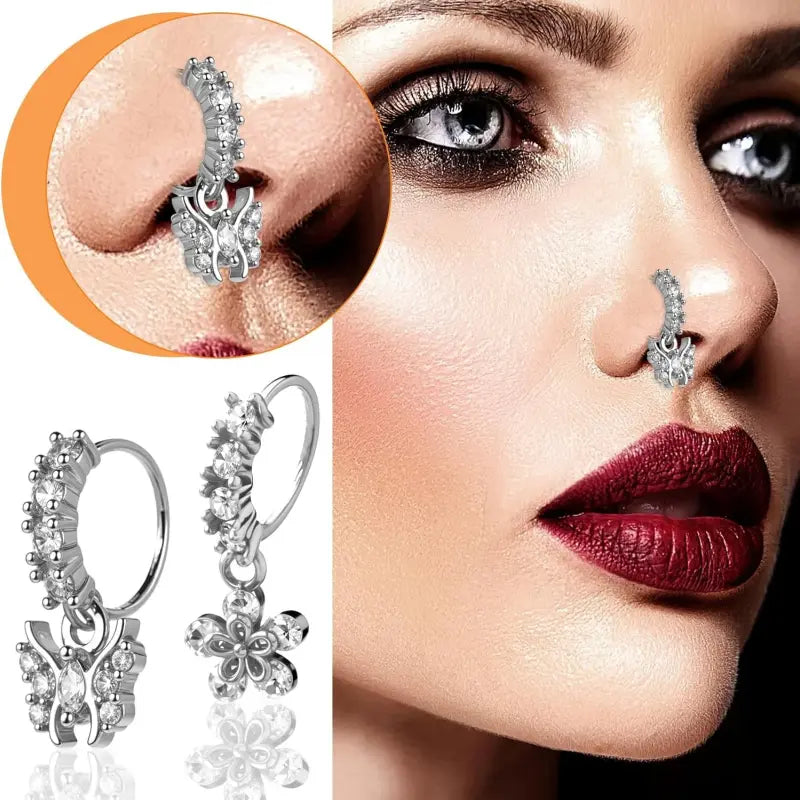 10 Pcs 20G CZ Dangle Nose Rings – L-Shaped Hoop Studs