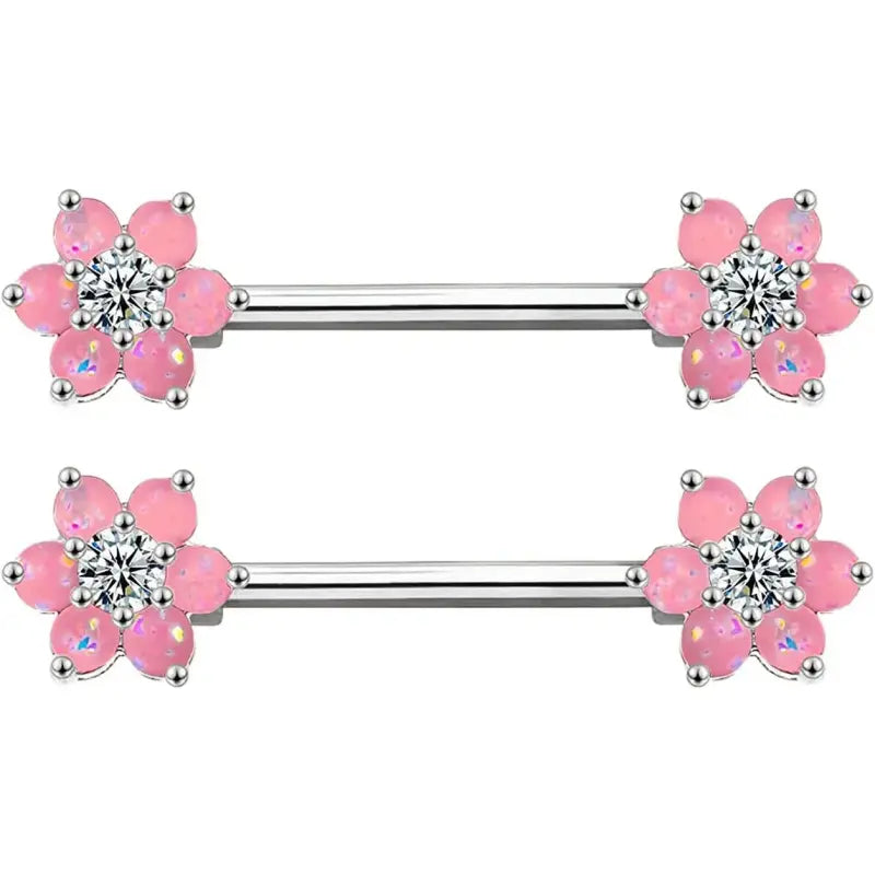 14G Opal Flower Nipple Barbell – Women’s Piercing Jewelry