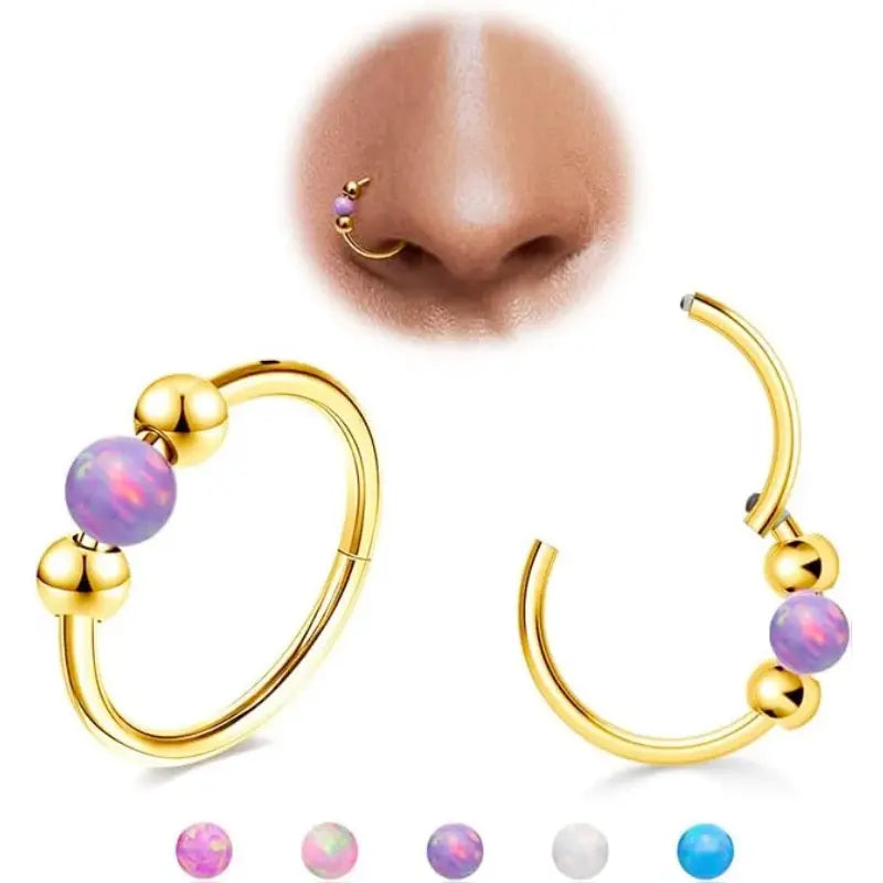 2pcs 18G Opal Nose Rings – G23 Titanium Piercing Jewelry Set