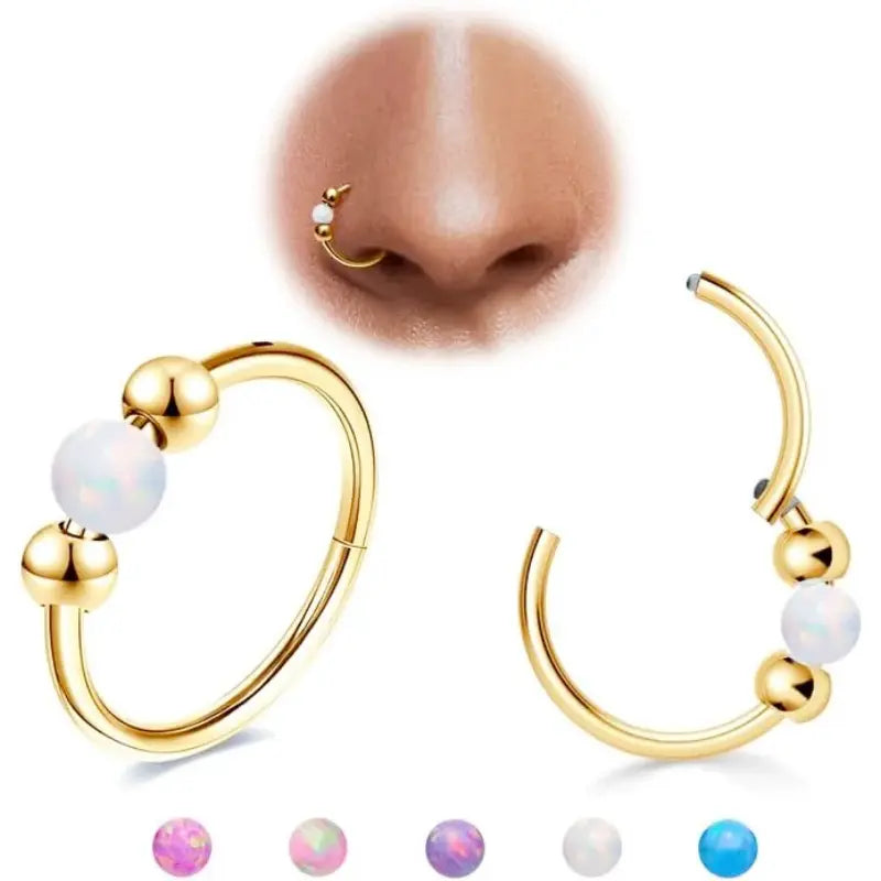 2pcs 18G Opal Nose Rings – G23 Titanium Piercing Jewelry Set