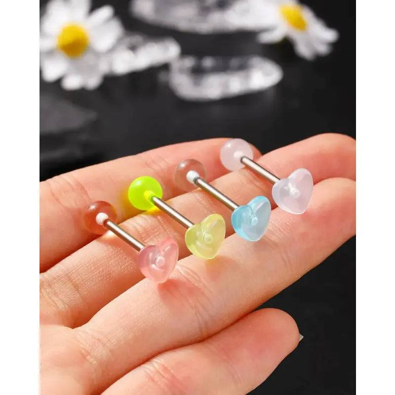4Pcs Star Acrylic Tongue Rings – G23 Titanium 14G Jewelry