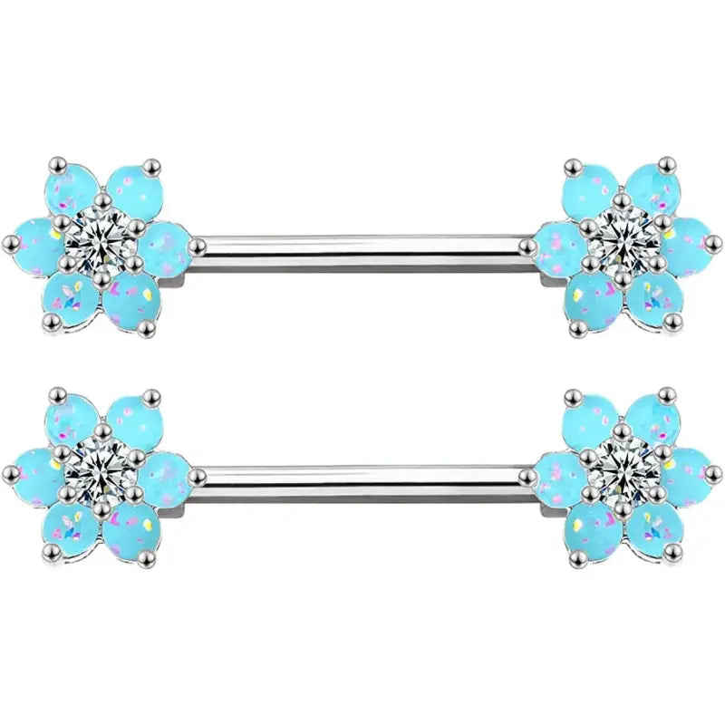 14G Opal Flower Nipple Barbell – Women’s Piercing Jewelry