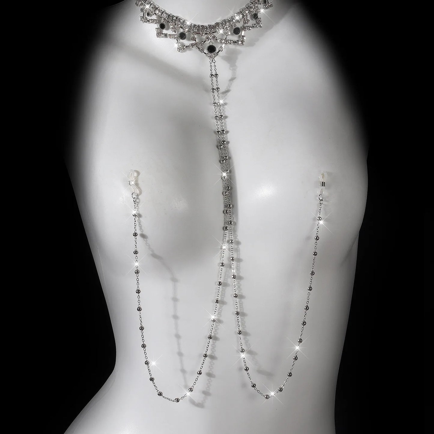 Luxury Rhinestone Nipple Chains with Metal Beads for Women