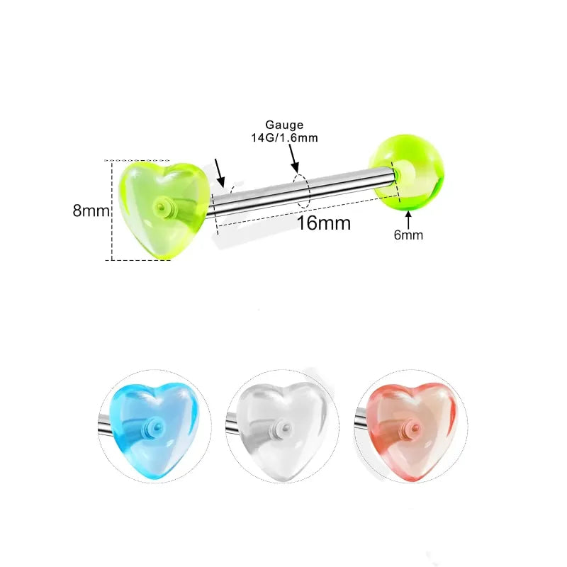 4Pcs Star Acrylic Tongue Rings – G23 Titanium 14G Jewelry