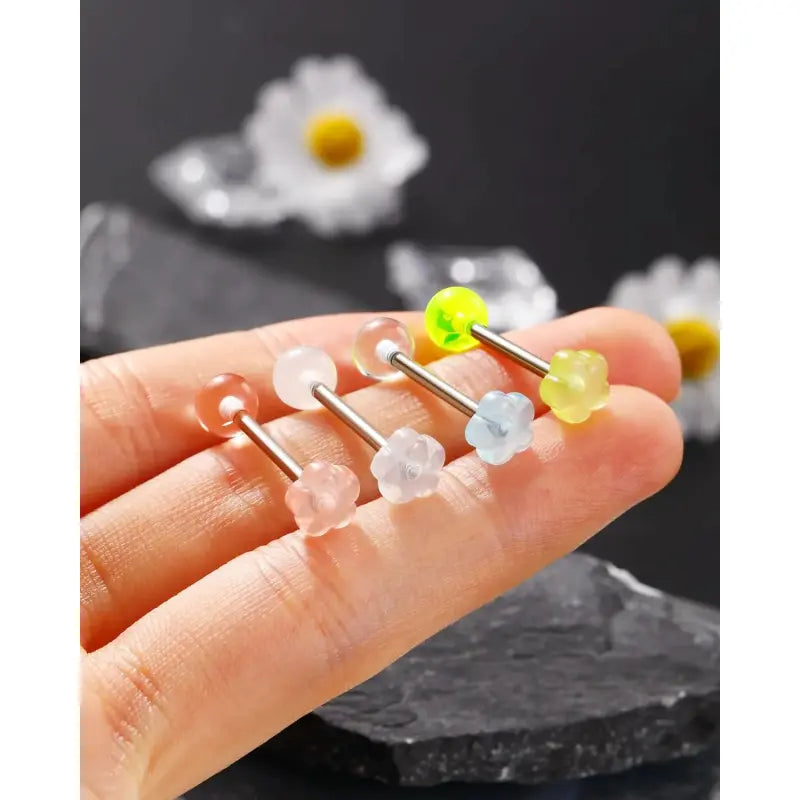 4Pcs Star Acrylic Tongue Rings – G23 Titanium 14G Jewelry